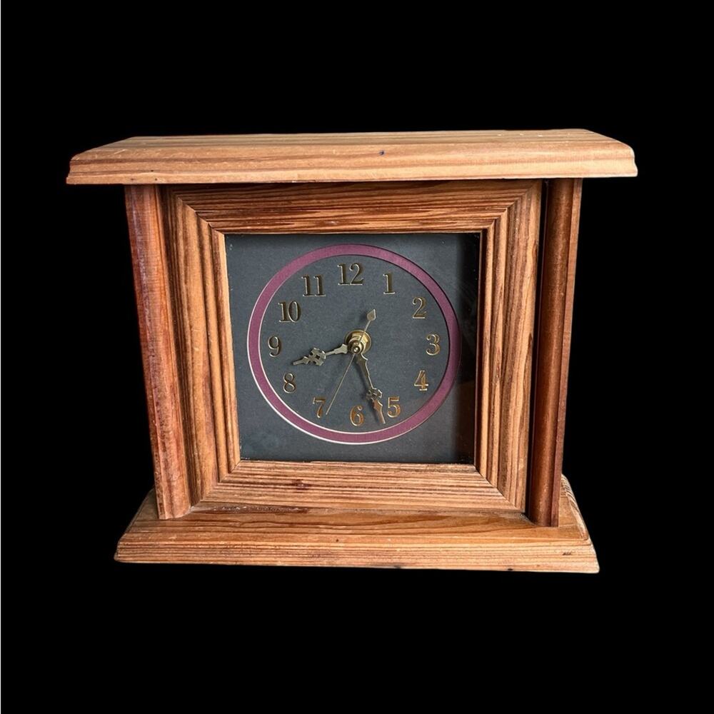 Vintage Square Wood Desk / Quartz Wall Clock